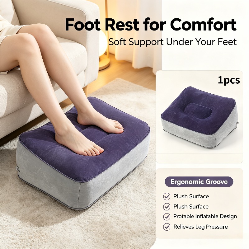 TEMU Portable Inflatable Foot Rest Stool, Thickened Pvc Adjustable Foldable Footrest For Airplane Home Long Trip