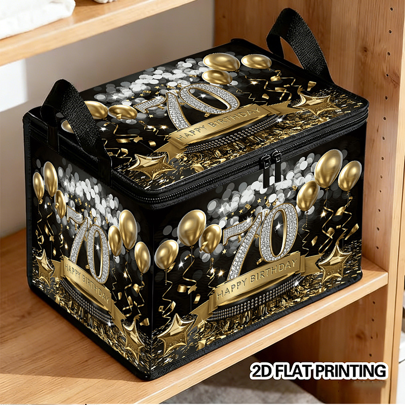 TEMU 1pc 70th Birthday Gift Box Suitable For Home & Travel Storage With Exquisite Black Golden Pattern, Foldable Rectangular Container For Clothing,,