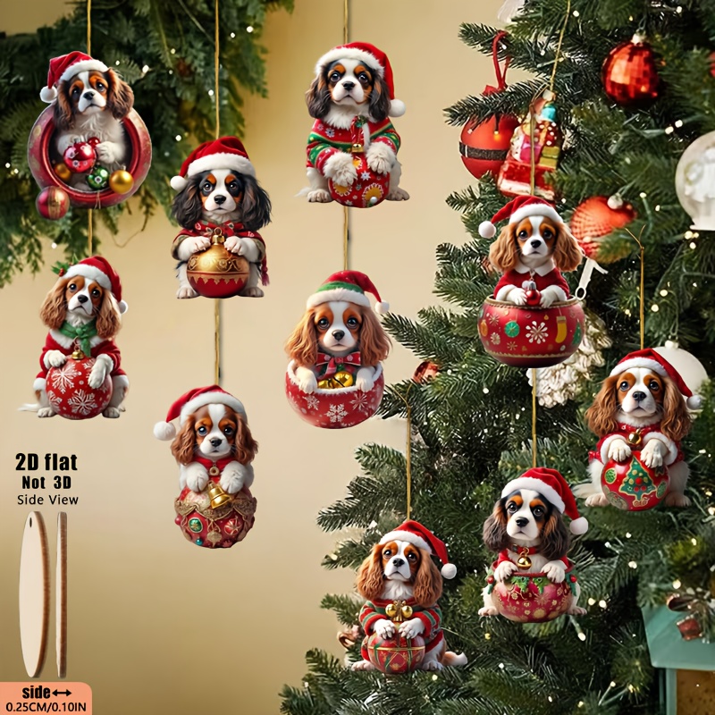 TEMU 2d Flat 10pcs Charles King Small Poodle Playing With Christmas Ball Wooden Ornaments, Suitable For Scenes, Festive Atmosphere Decor Items,