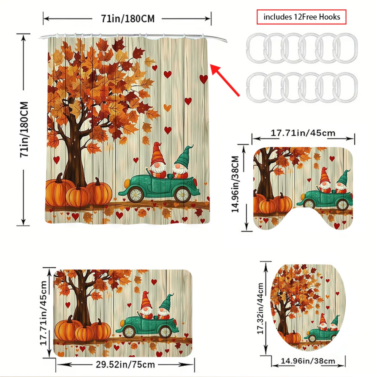 4pcs Autumn Harvest Thanksgiving Gift Bathroom Shower Curtain Set