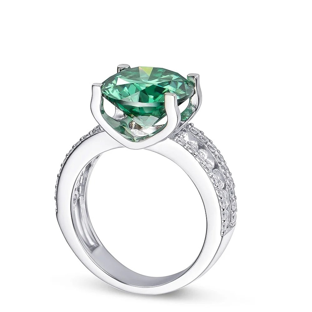 3/5/10 Carat S925 Silver Green Synthetic Moissanite Ring