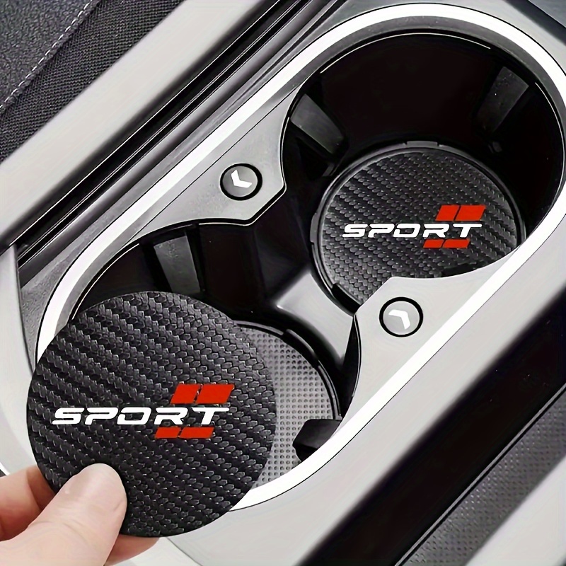 Image of 2pcs Flat Printed Carbon Fiber Acrylic Design Coasters - Sport Round Design With "sport" Texture, Suitable For , For , Mercedes, For , For - Durable Interior Additions, Car Coasters