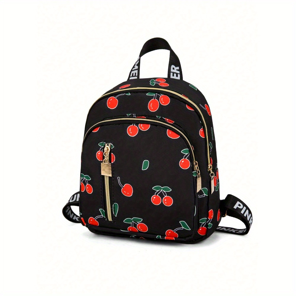 TEMU 1pc Simple Cherry Print Compact Casual Fashionable Backpack, Suitable For Women Daily Use, Dating, Traveling