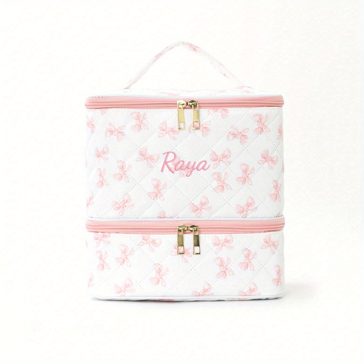 TEMU A Custom Embroidered For Nail Polish Storage Box That Can Hold 30 Bottles, Featuring A Stylish Double-layer Design With A Bow, Adjustable