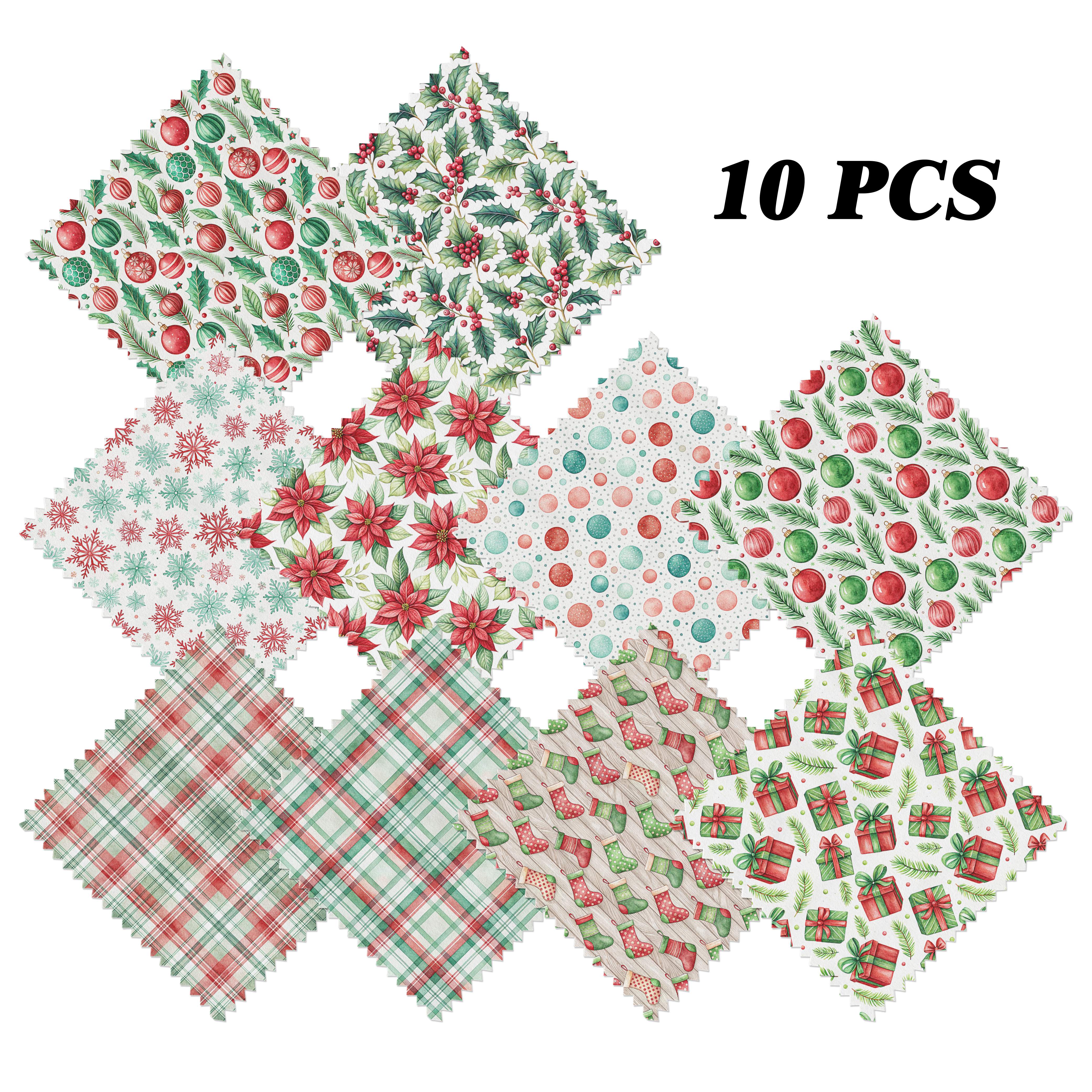 TEMU [fresh Watercolor Red Green Christmas Material] 10pcs 10x10in 100% Polyester Christmas Gift Box Christmas Stocking Christmas Bauble Poinsettia
