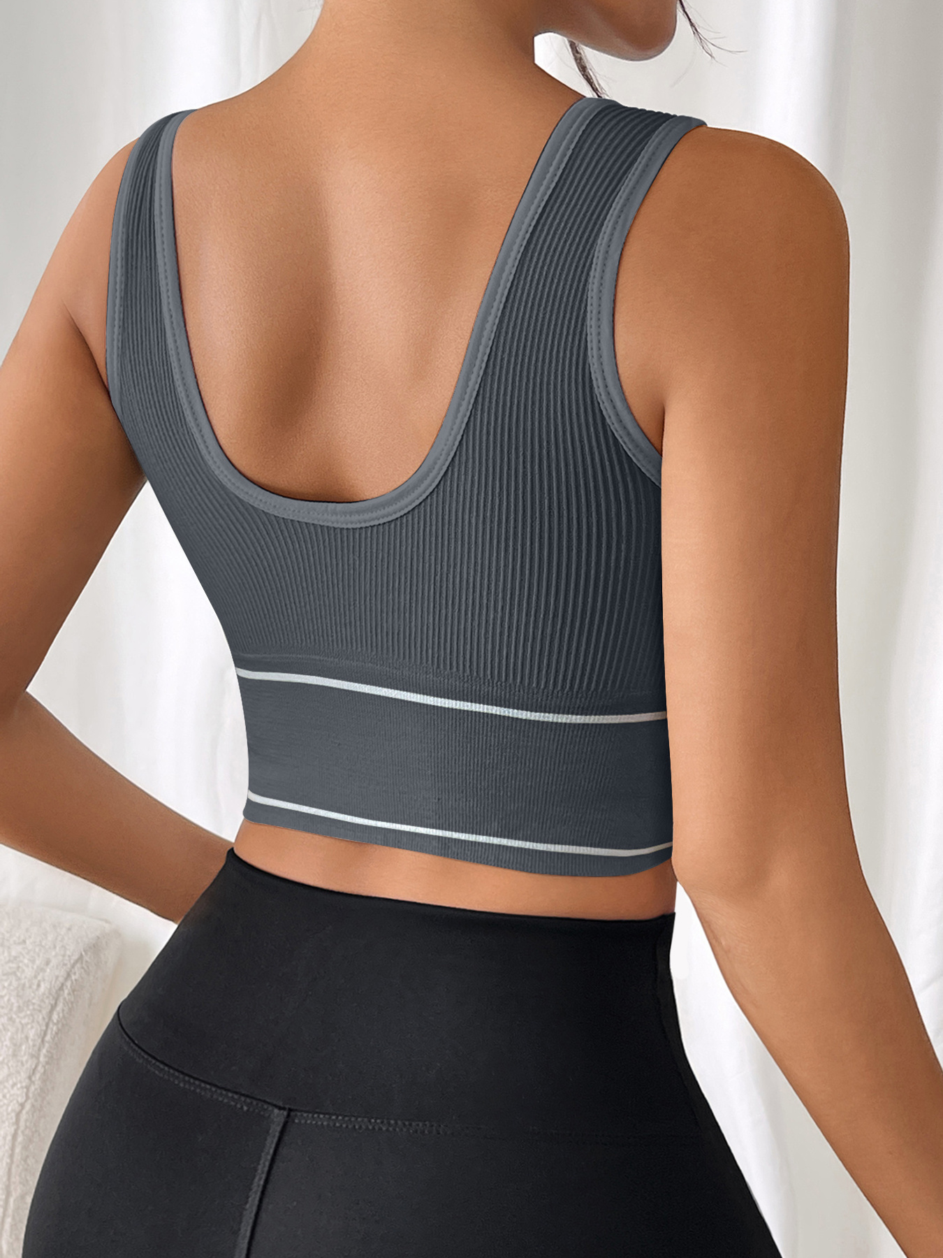 DanShen Women's High-Support Sports Bra - Wireless, Padded, Stretchy Nylon Blend for Yoga & Running, Mint Green Ribbed Design with White Logo, Machine Washable