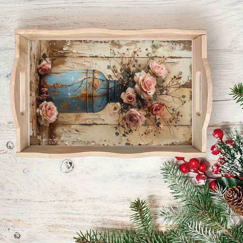 DIY Diamond Painting Tray Kit, Wooden Craft Service Tray, Round Diamonds, Full Drill, for Home Gatherings, Breakfast Serving, Coffee Tea Display, Party Supplies, Art Crafts