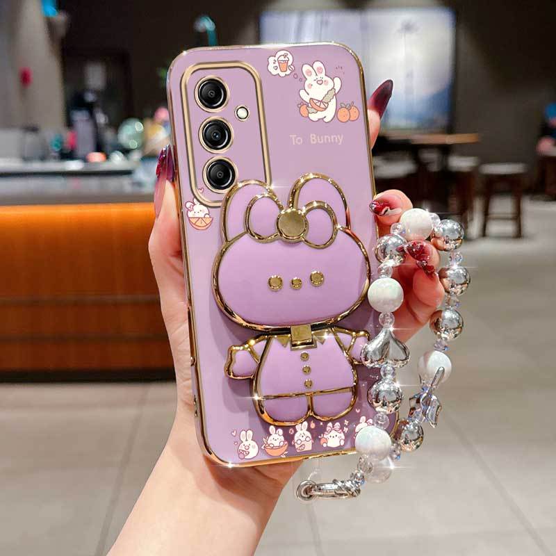 TEMU Phone Case: Pearl Strap Lanyard A16 Elegant Plating Phone Holder Case For Galaxy A16 Orange Case Cover For Fashion