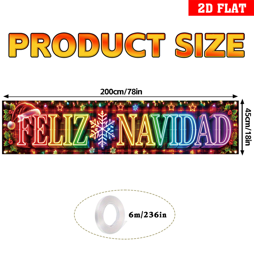 TEMU Letrero 2D, 2D - 2D , 2D - 2D , 1 pieza, Activado por UV, Letrero de de Navidad Navideña en español, Sombrero de Papá Noel, , , , de a cuadros,