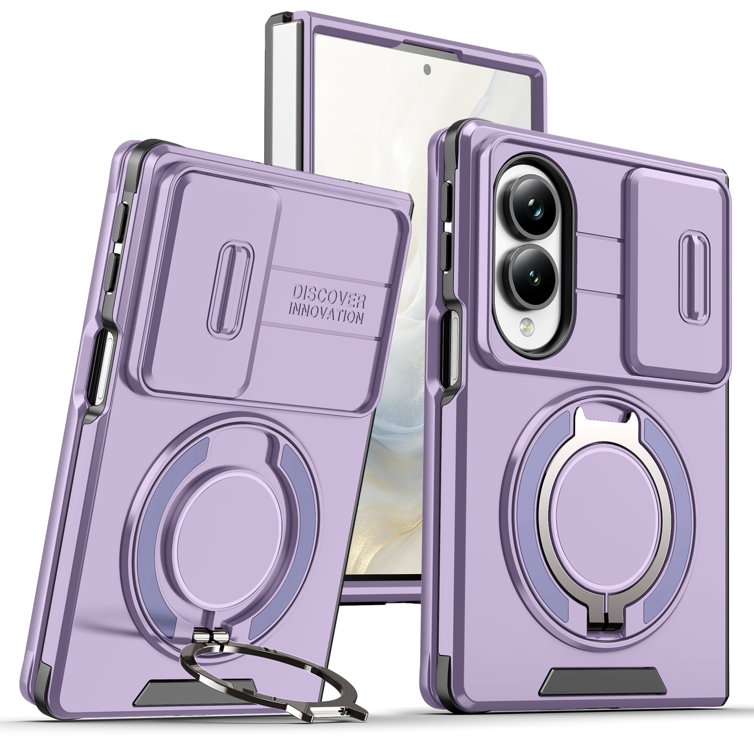 TEMU Phone Case: Folding Phone Case - Ring Stand, Solid/, Suitable For Galaxy Z Fold 8 Ultra / Fold 8 / Fold 7 / Fold 6 / Fold 5 / Fold 4 / Fold 3,