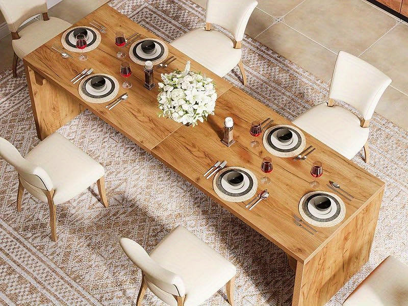 Modern 78-Inch Wooden Dining Table - Natural Wood Finish, Minimalist Design - Large Rectangular Kitchen or Dining Room Table for 6-8 - Sturdy Base with Space-Saving Legs - Perfect for Home Entertaining and Everyday Use - Kitchen Table