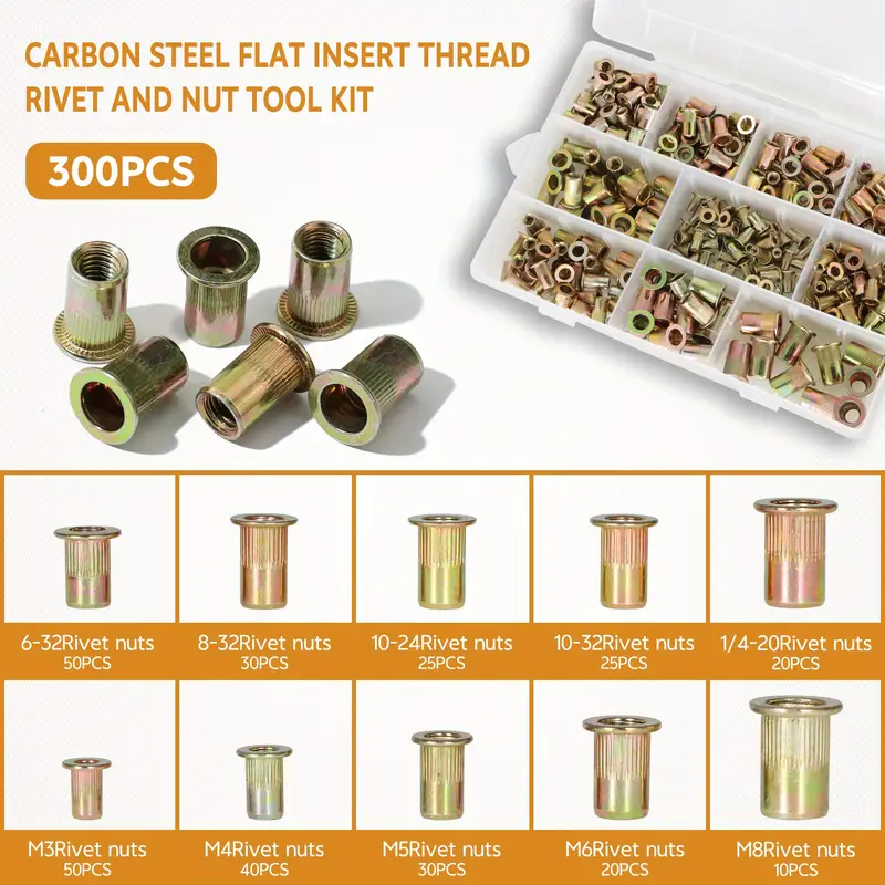 165PCS 5 SIZES Rivnut Assortment Kit M3 M4 M5 M6 M8 Insert Nutsert 165PCS 5 SIZES Rivnut Assortment Kit M3 M4 M5 M6 M8 Insert Nutsert