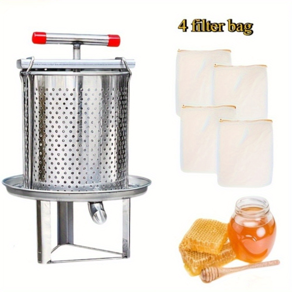 stainless steel honey press extractor kit manual fruit wine press with t handle and mesh filter suitable for juice   to clean   durable beekeeping tools home kitchen manual juicing for professional apiaries for diy lovers