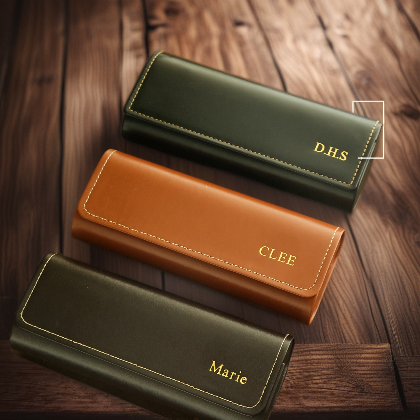 

Personalized Black Leather Glasses Case With Letter Detail, For Men And Women - Hand Wash Or