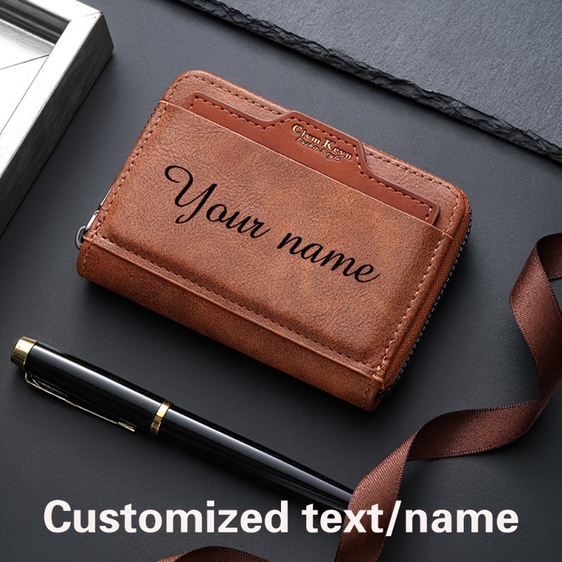 TEMU [Personalizzato] Portafoglio Retro Portatile, Porta Carte, Piccolo Portafoglio con Cerniera di Grande Capacit�, /Testo Personalizzato, Regalo