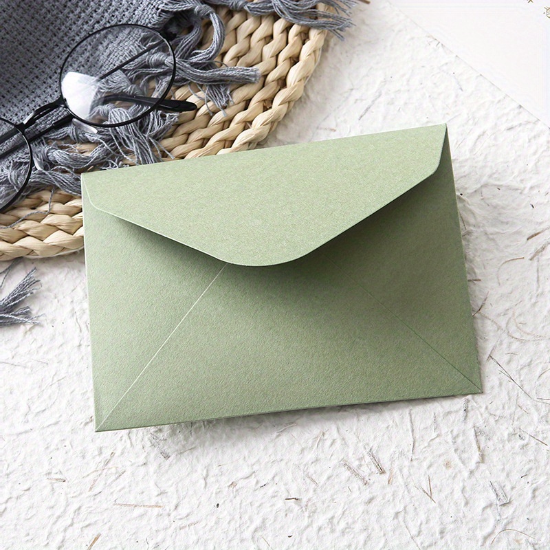 Image of 4pcs Set (2pcs Envelopes And 2pcs Sealing Stickers) Green/dark Green Retro Premium Matte Envelope Wax Seal Sticker Set Wedding Anniversary Decoration