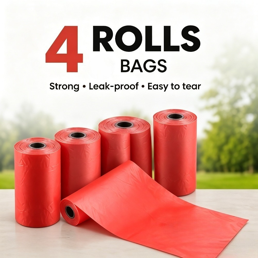 TEMU 4 Rotoli di Sacchetti per Escrementi di Cane, Ispessiti, Antiperdita, Monouso, Portatili, Universali per Cane e Gatto, Design con di Facile