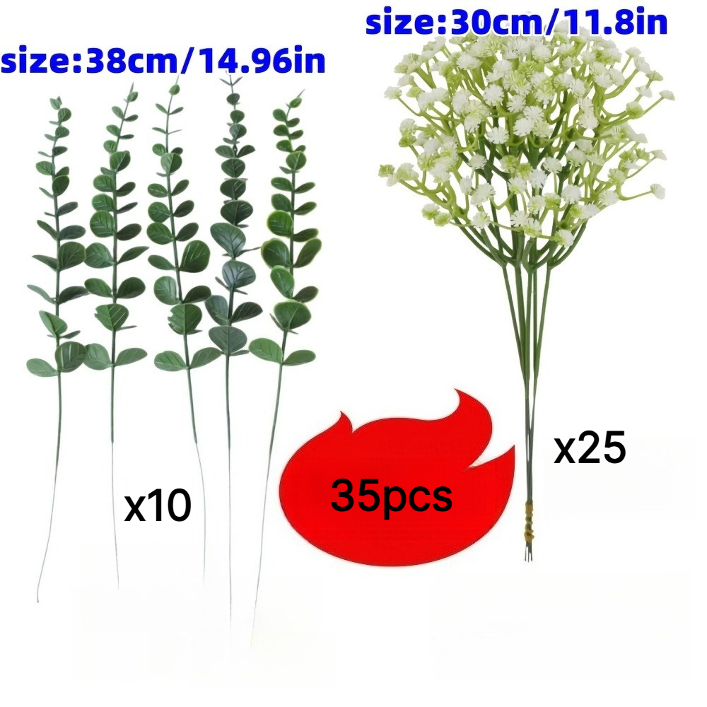 TEMU 35pcs-elegant 's Breath, Eucalyptus Leaves And , Romantic Artificial Bouquet - Fade-resistant Faux Greenery, Suitable For Garden, Porch, Window