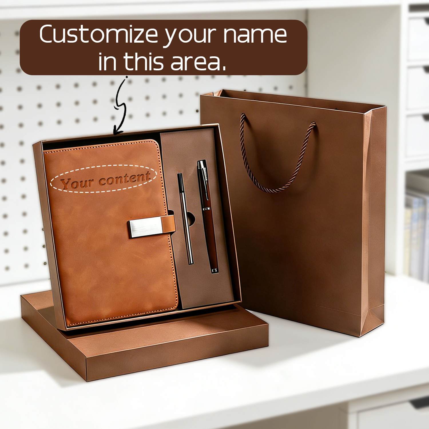 TEMU 1 Set Custom A5 Notebook Gift Box | Includes Metal Pen | Name/logo Custom | For Office & Study | Back-to-school Gift | Mother's Day Gift |