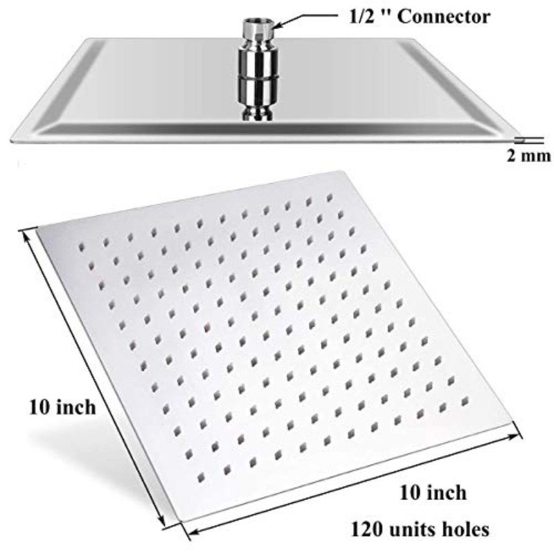 10-Inch Square Rain Shower Head with High Pressure