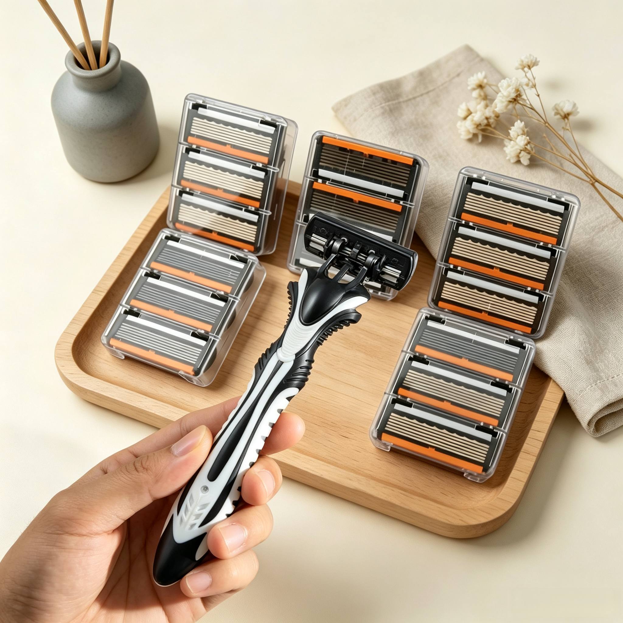 TEMU High-quality Designer Razor Set: 1 Razor Handle + 15 Replacement . 6-layer Razor With Non-slip Ergonomic Handle, Durable Stainless Steel For