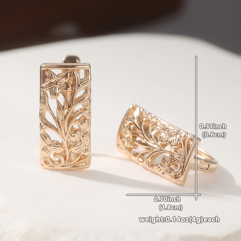 Women's Handmade Retro Floral Carved Pendant Earrings, Elegant