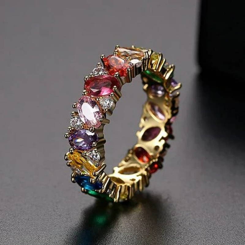 TEMU READKISS Anello da a Fascia con Zirconi Sintetici - Multicolore per, Regalo Pietra di Aprile, Matrimonio/Anniversario/Gioielli, Abbigliamento