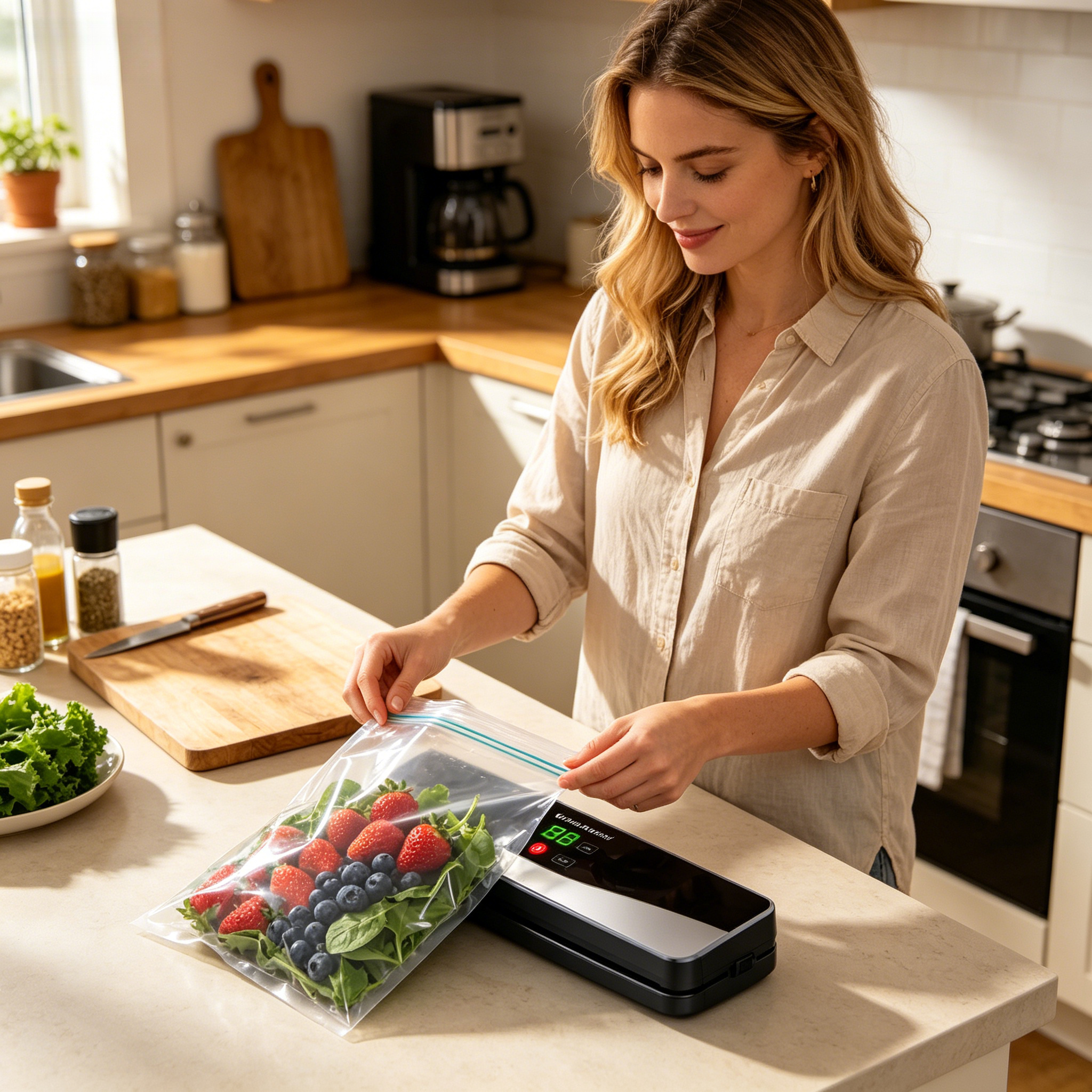 TEMU Scelleuse sous vide pour aliments, machine à sceller automatique avec écran LED, modes sec/humide/pulsé, compacte pour cuisine domestique,