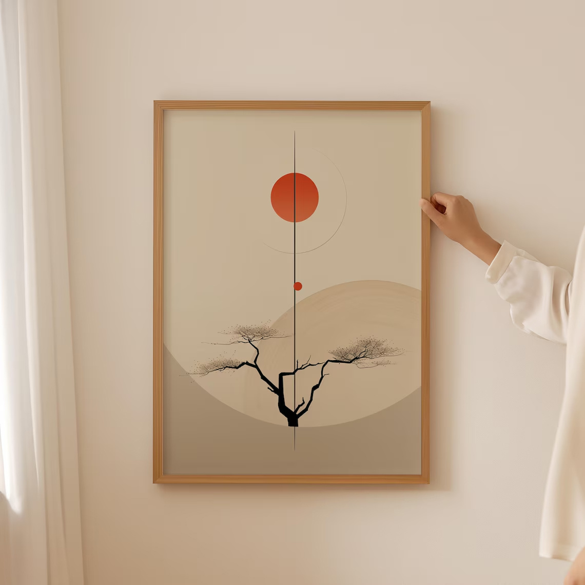 TEMU 2D Plat, 2D Plat, 1 stuks, Muurkunst, Vintage Poster, Japanse Muurkunst, Neutrale Abstracte Schilderij Esthetische Posters, Wilgenboom Galerij