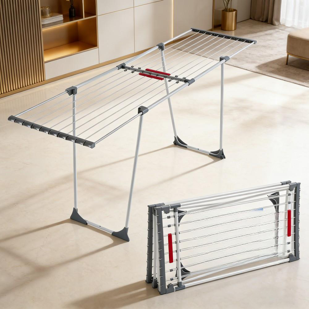 Telescopic Clothes Drying Rack, 20m Drying Length, Powder Coated Steel, Large Winged Laundry Rack, Drying Racks
