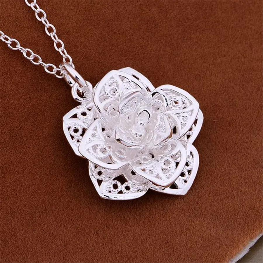 

1pc Luxury 925 Silver Plated Flower Charm Necklace, Copper Alloy, For Women, Ideal For Wedding, Banquet, Christmas Gift, All , 18-inch Chain