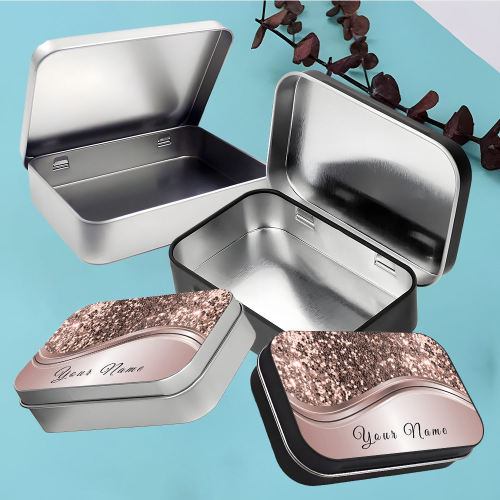 Personalized Glitter Name Text Metal Hinged Tin Box