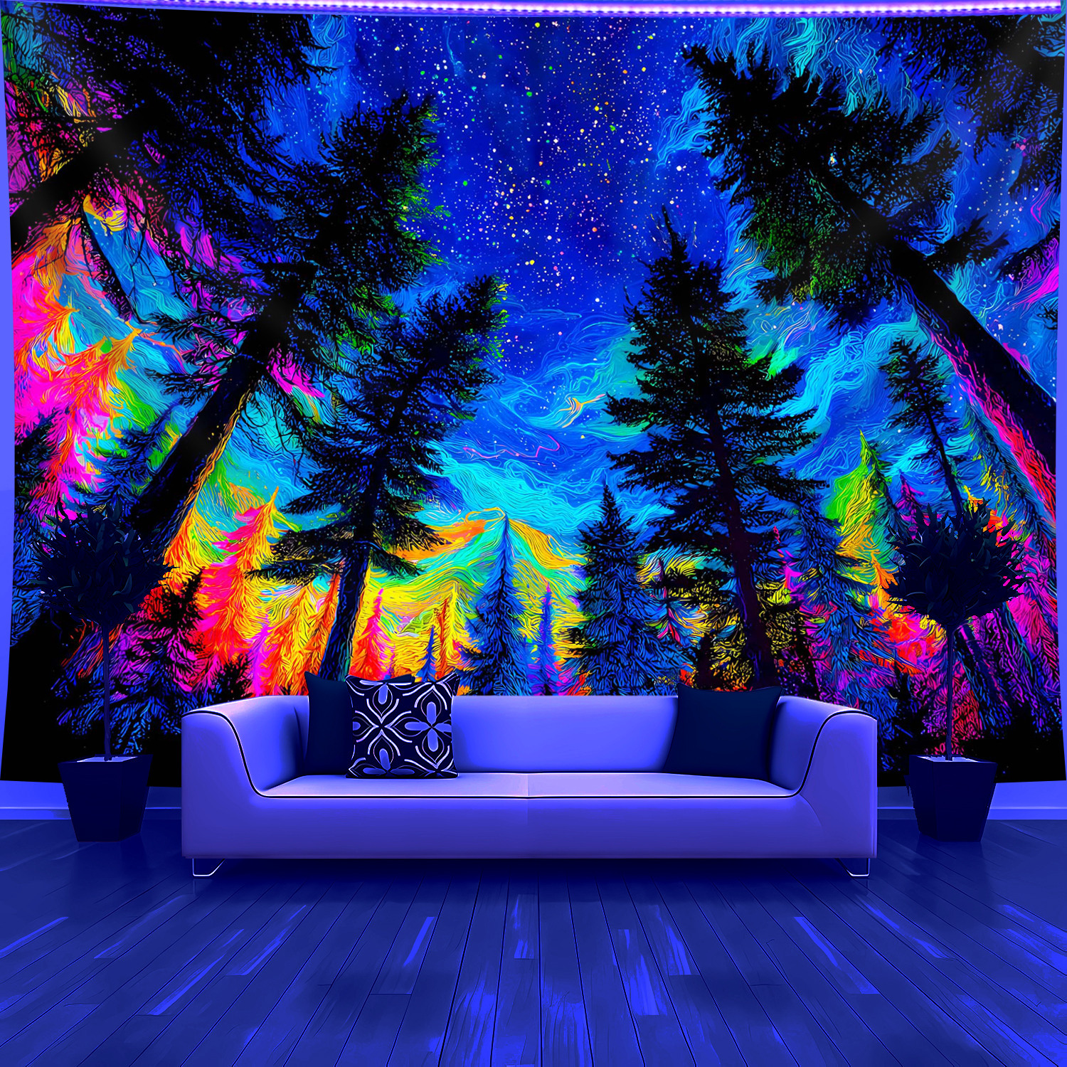TEMU 1pc Colorful Art Starry - Glow In The Uv Light Banner Tapestry, Large Size Fluorescent Printing Tapestry, Bedroom Hanging Tapestry For Party