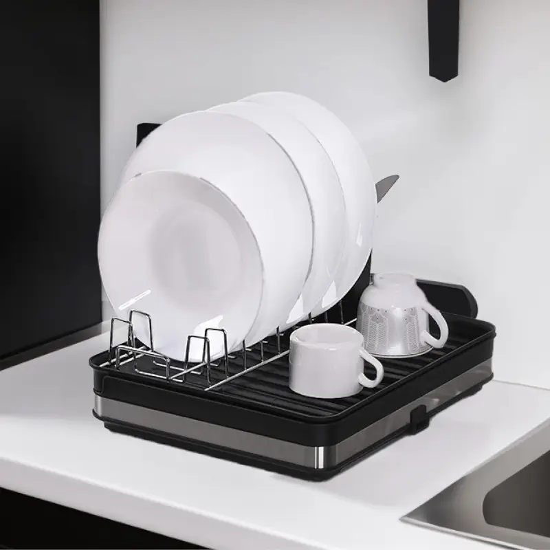 heavy duty expandable dish drying rack space saving adjustable kitchen organizer extra wide dish rack expands from 11 8 to 20 wide rust resistant aluminum for plates pots utensils compact storage black kitchen dish drying rack utensil holder durable construction apartment living sturdy construction home cooks Product details 0