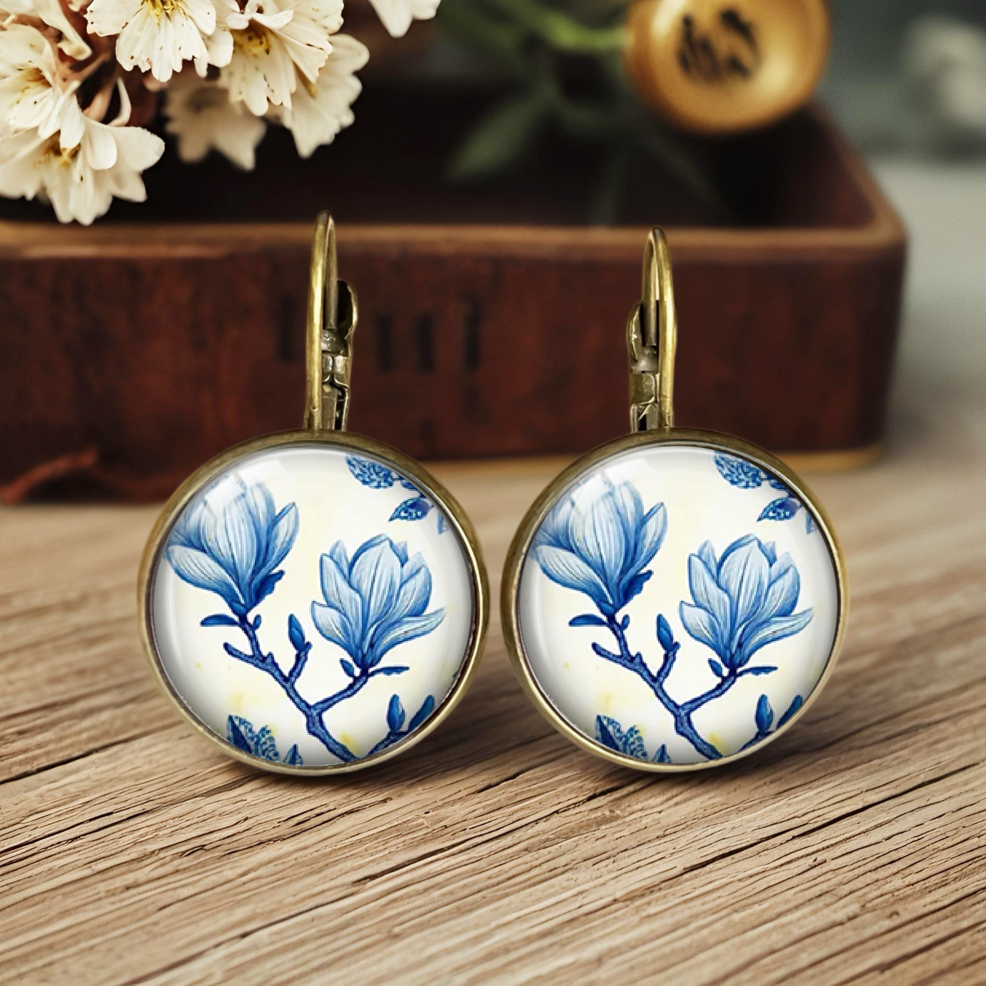 TEMU A Pair Of Earrings Featuring A Blue And Branch Design, In Blue Ceramic Style, Perfect For Christmas And Holiday Gifts