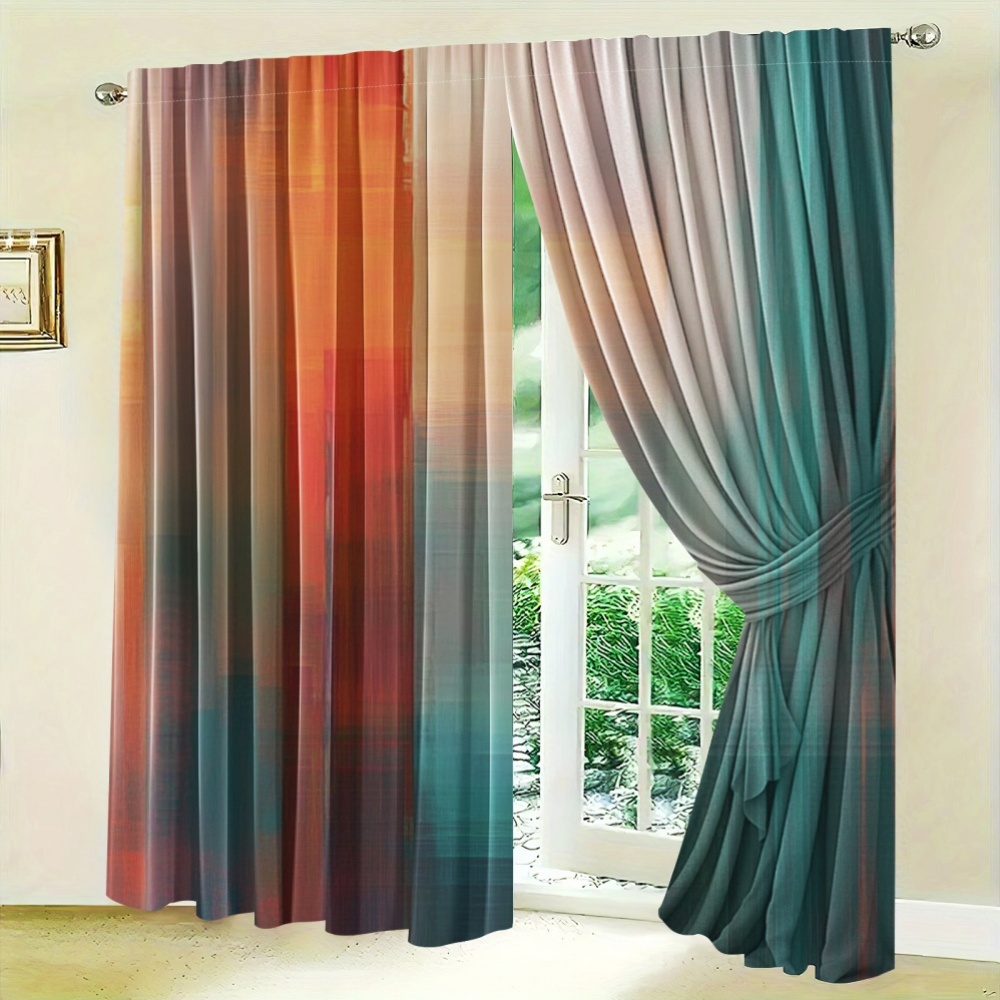TEMU 2d Flat - 2d Flat - 2pcs 2d Flat Print 55x150 Cm/21.65x59 Inch Set Of Thermal Curtains Featuring A Contemporary Abstract Gradient Pattern With A