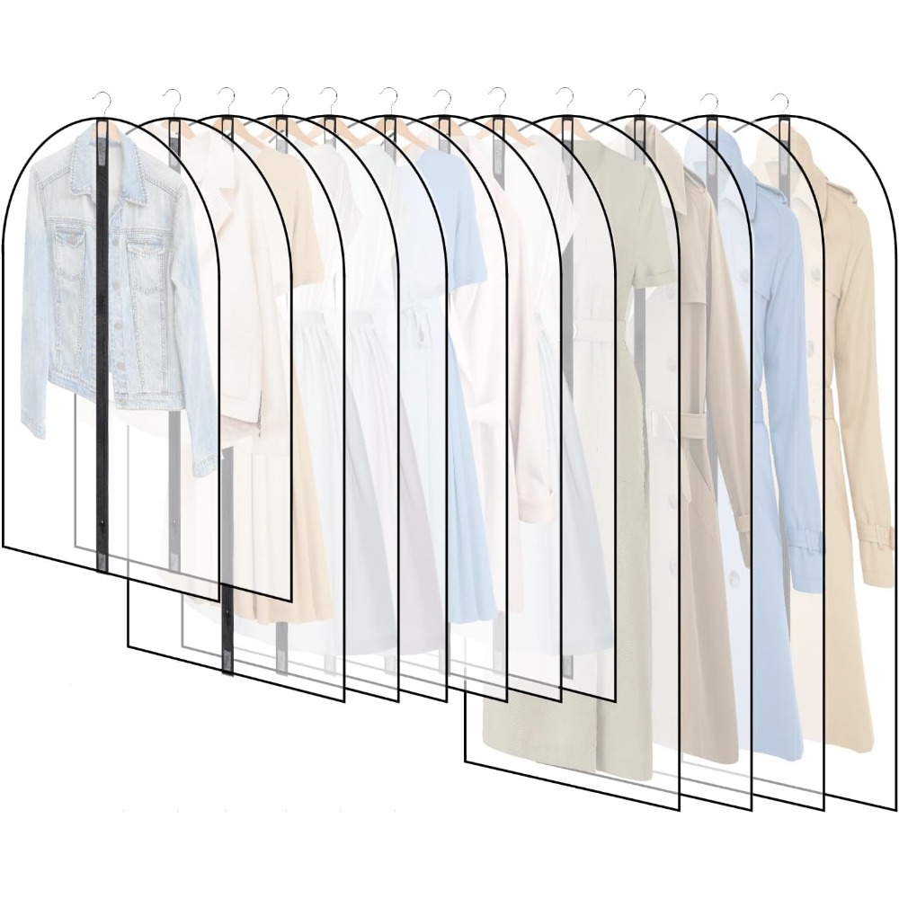 Collection Of 12 Breathable Garment Bags With Zippers, Suit And Clothing Covers For Storage And Travel