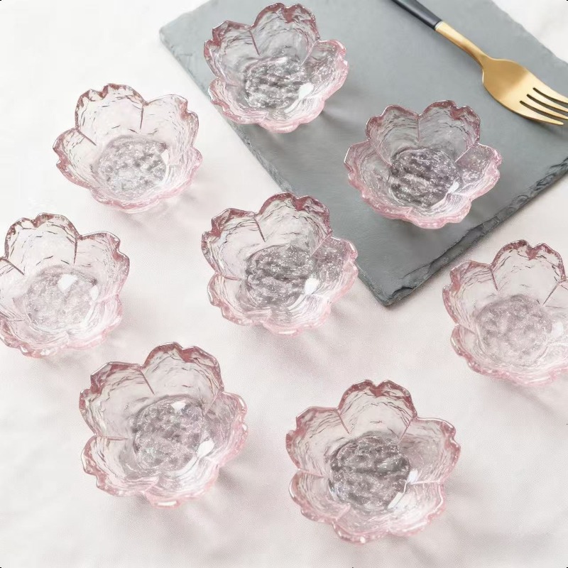 TEMU 10pcs Cute Cherry Glass Dish Set - Bowls And Plates With Clear Edges, Elegant Mini Glass Dishes For Desserts, Snacks, Soy Sauce, Tea Bags,