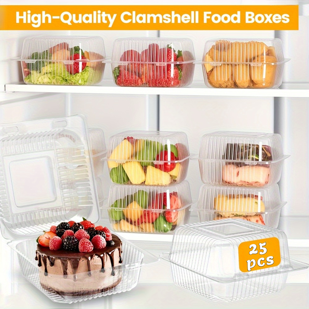 25pcs Transparent Plastic Square Cake Boxes With Lids, Stackable, Thickened, Durable, Portable, Heightened, Restaurants, Cafes, Bakeries, Dessert Shops, Holiday Parties