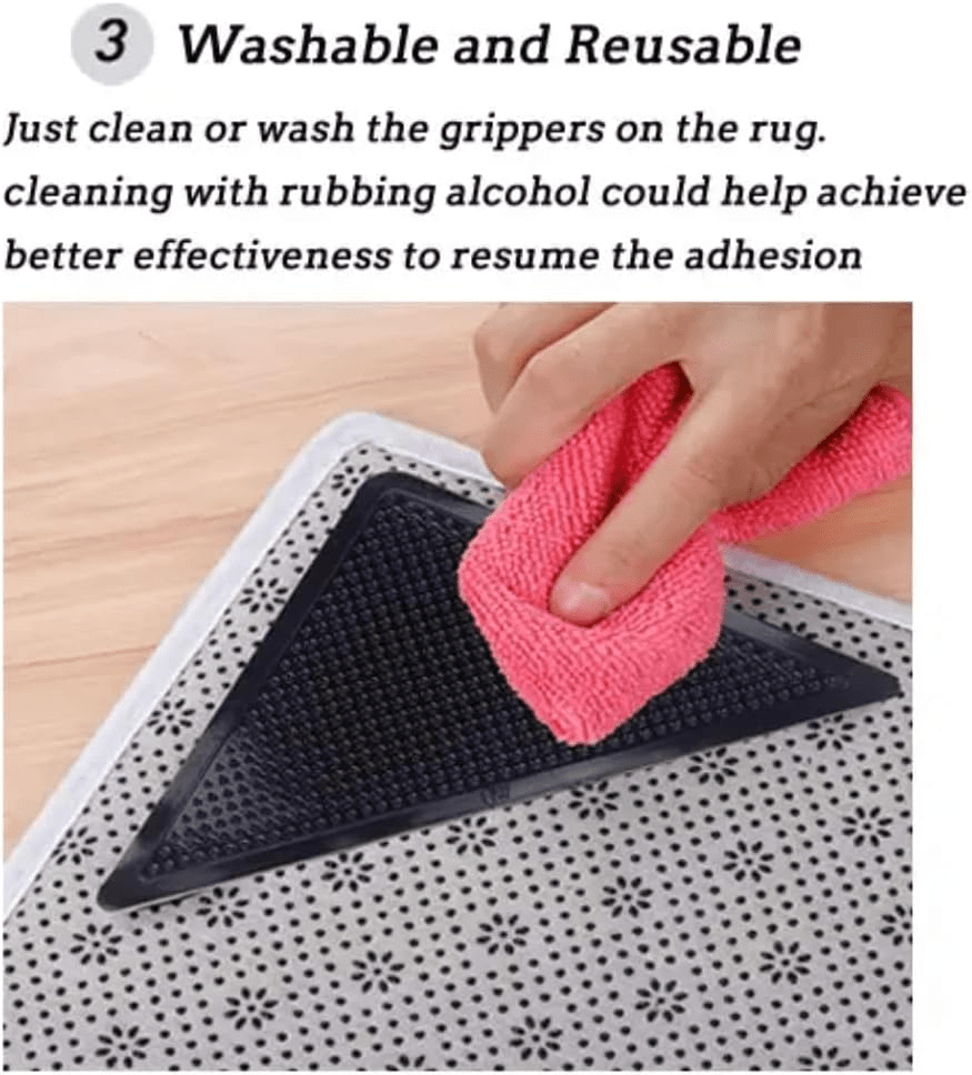 4 8pcs set   washable rug gripper anti slip reusable rubber mat non slip patch tape for tile floors carpets corners pad details 9