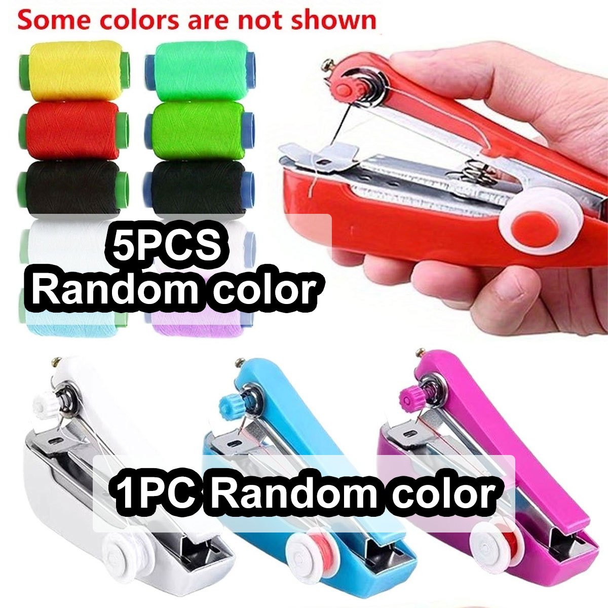 TEMU Ensemble de 6 mini-machines à coudre portables à main avec fils de couleur aléatoire – Outil de couture multifonction DIY pour réparation rapide