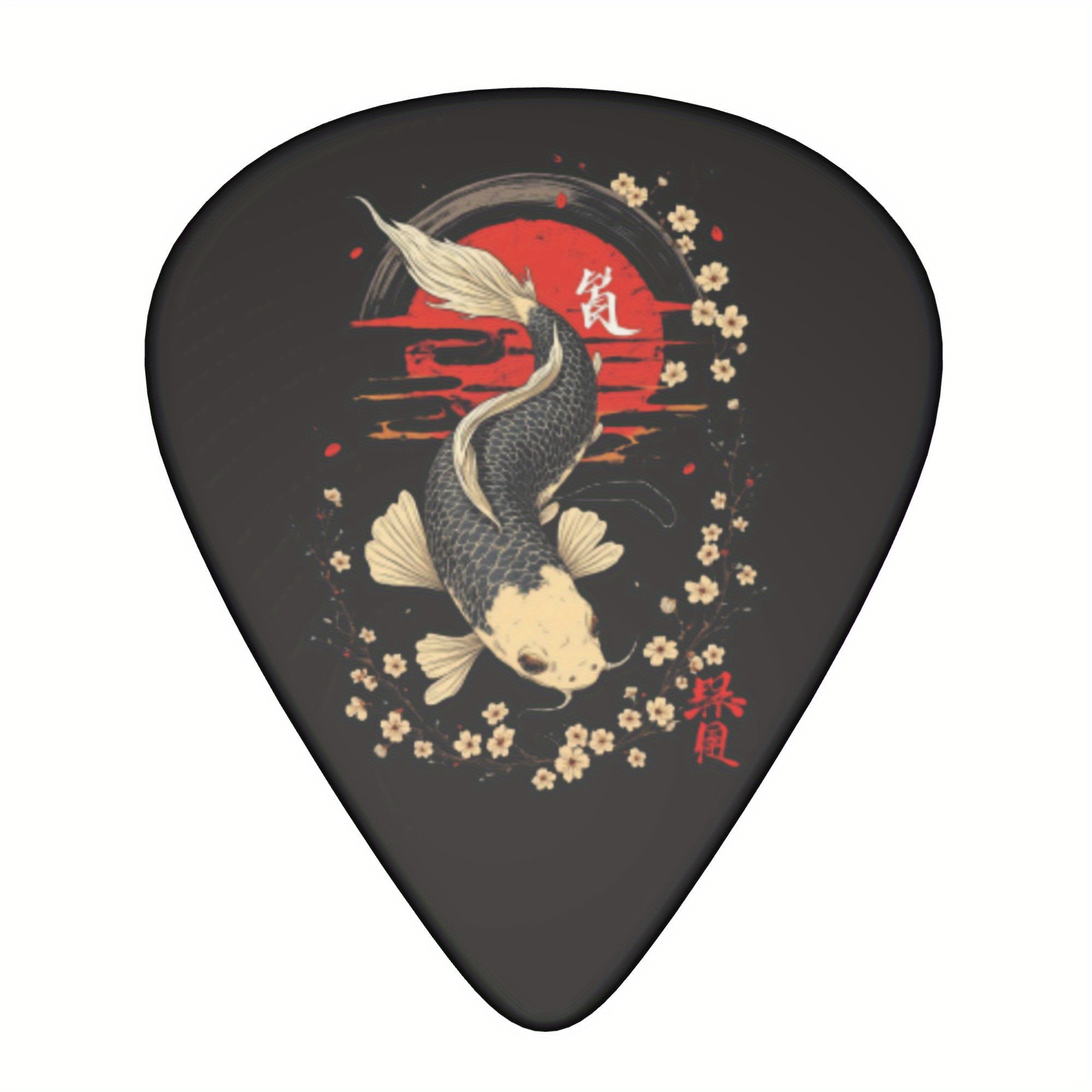 TEMU 10pcs Koi Fish & Cherry Guitar & Ukulele Picks - Vibrant Japanese-style Art, Single-sided Printing, Abs Material, Gift For Musicians, Ukulele