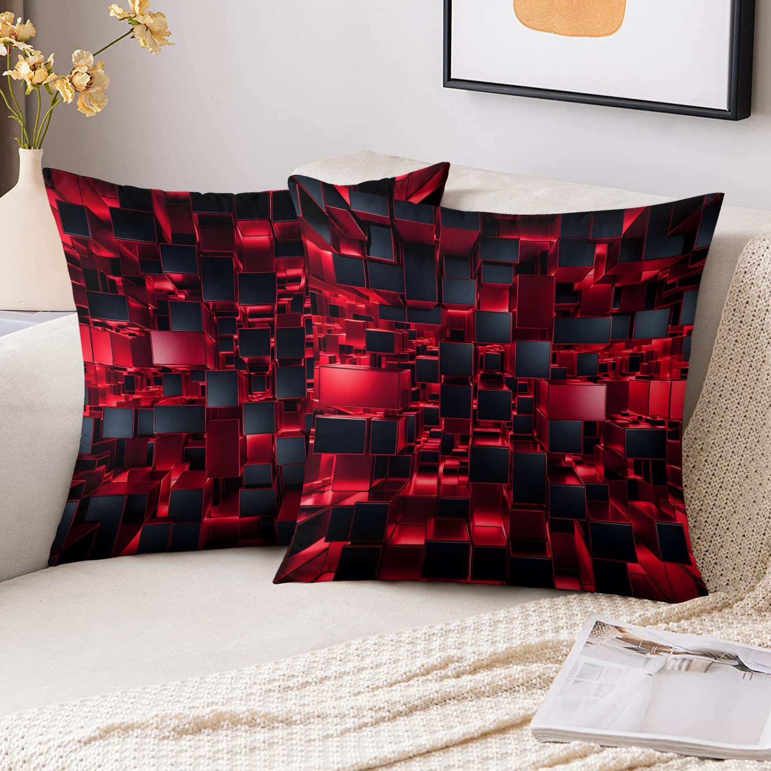 

2pcs Modern Black & Geometric Throw Pillow Covers, Dual-sided Print, Soft Polyester, Zip Closure - 18x18 Inches, Living Room & Bedroom Decor (inserts Not Included)