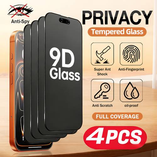 4pcs, Tempered Glass, Privacy Screen Protector, Full Screen Coverage, Matte End, Compatible with for iphone 17 Pro Max/17 E/17 Air/16 Pro Max/16 Plus/16E/15 Pro Max/14 Pro Max/13 Pro Mini/12/11 Pro/11, Anti-Peeping Tempered Glass