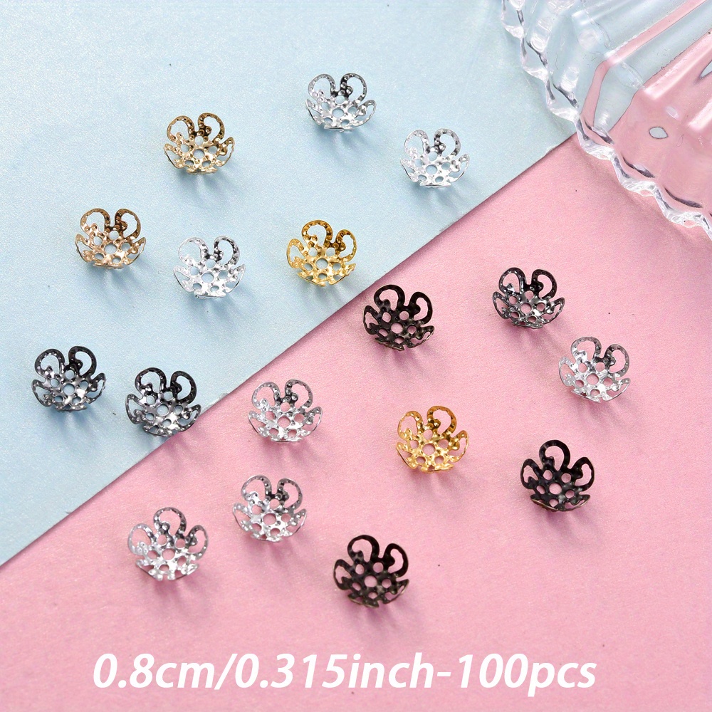 100pcs 8/9mm Hollow Flower End Bead Cap Random Color Beads Torus Tail Cap Spacer Beads Suit For Earring Necklace Pendant Anklets And Jewelry Making Findings