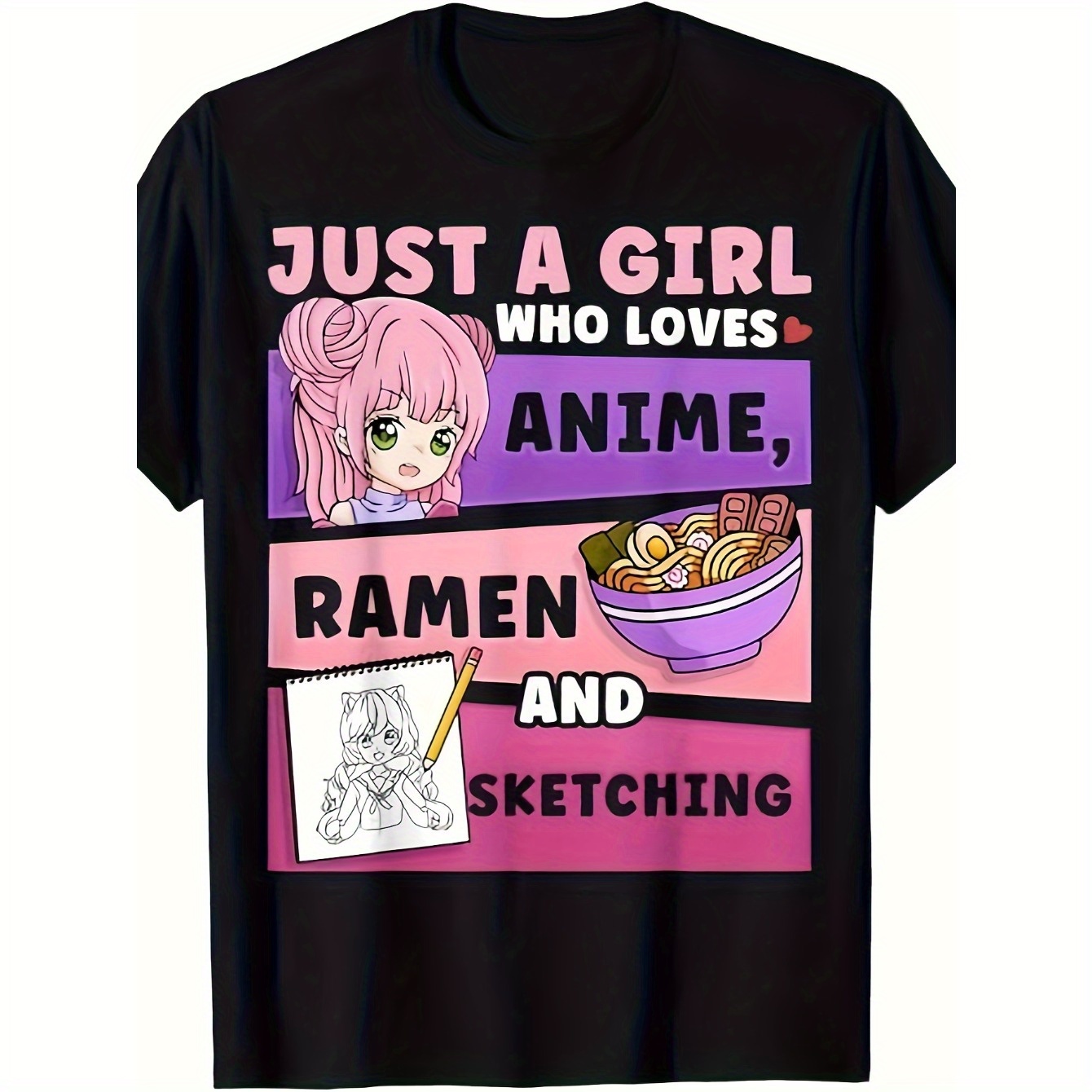 

1pc Anime & Printed T-shirt - Cotton Crew Neck Tee With Slight Stretch, Casual Knit Fabric Top For Adults