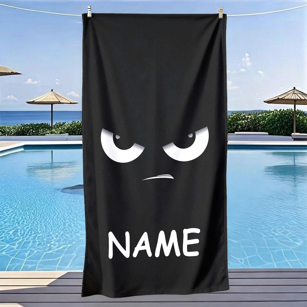 TEMU 1 Customizable Name Cool Black Beach Towel, Suitable For Use At The Seaside, Pool, Or For Daily Bathing. It Features A Cool With A Simple White