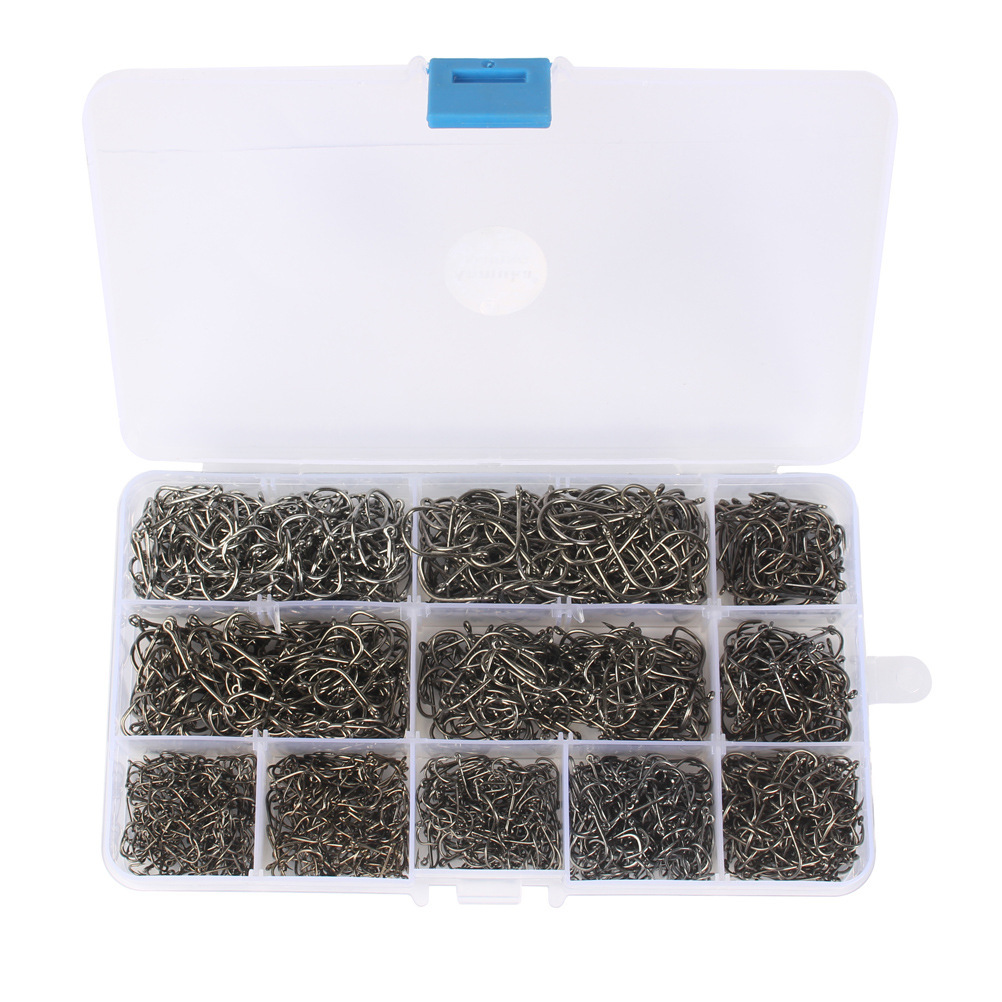 

1600pcs Iseni Set With - Stainless Steel, Mixed Sizes (-12), Perforated Hooks In Clear Organizer Box For Easy Fishing Gear Management