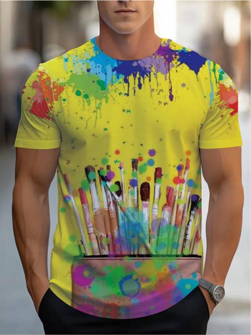 mens graphic artist paint splatter t shirt lightweight polyester shirt with design non see through fabric for everyday casual wear ideal gift for artists machine washable fashionable graphic print t apparel