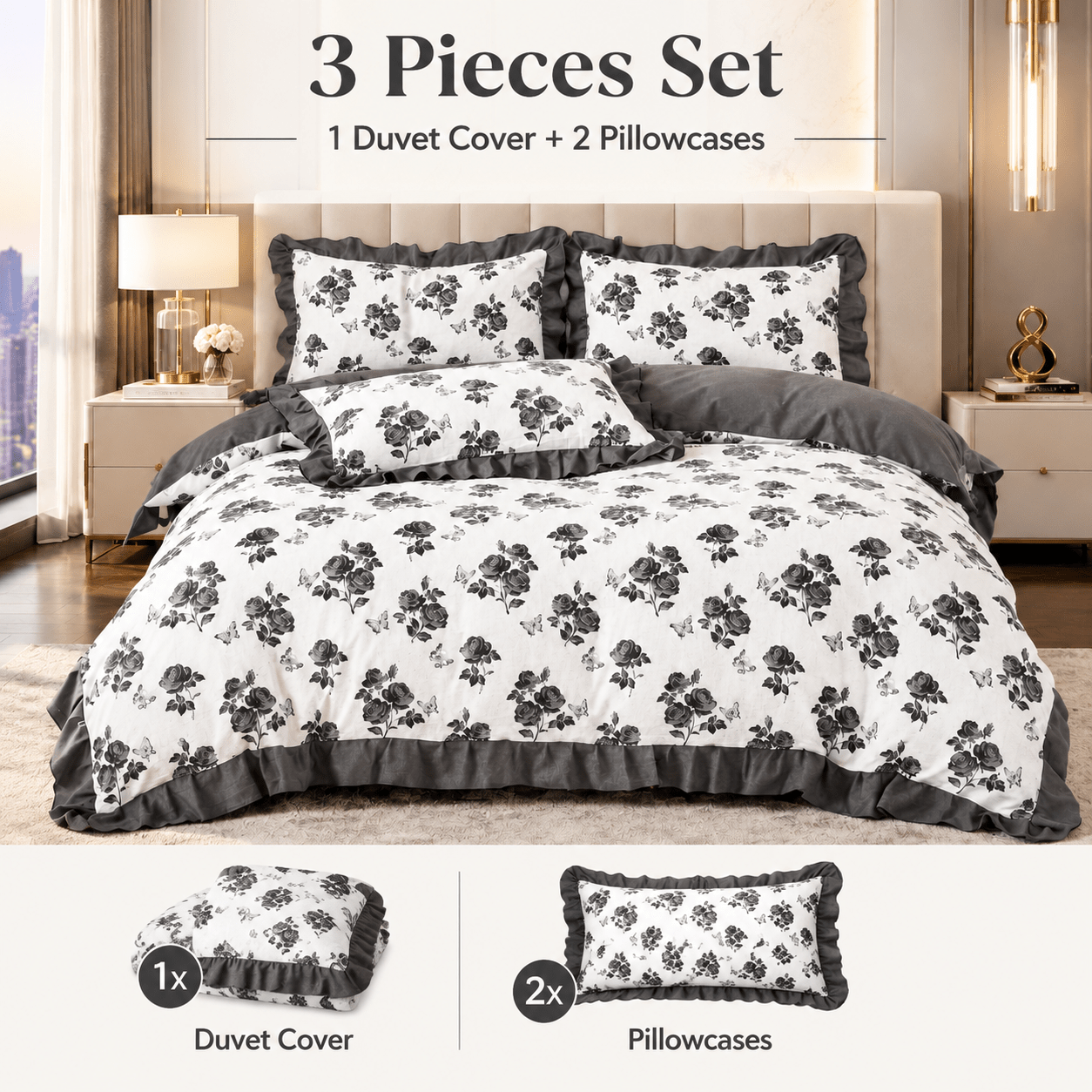 Image of Premium Bedding (135x200cm), Complete With Pillowcases; A 2/3pcs Bed Cover Set With A Floral , Featuring Soft And Breathable Bedding In A Modern Nordic Style, Machine Washable.
